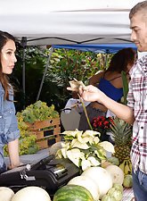 Lustful Latina with denim fetish gets fucked on a farmer's market