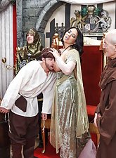 Old-timey brunette maiden with a butt-plug gets fucked by some peasant