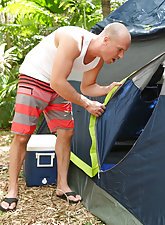 Round booty brunette gets her tight slit penetrated in a tent