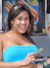 Shades-wearing Latina rides some random guy's cock on camera