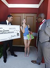 Skinny white teen gets spit-roasted by two massive black dicks