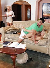 Seductive stepmom with tats and tits watches her stepdaughter get fucked