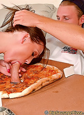 Victoria Vonn greets pizza dude with a blowjob and then rides a huge hard cock.