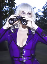 Hot kinky blonde Lynn Pops strips her purple dress outdoors and shows her big jugs,.