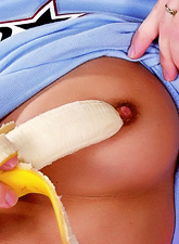 Horny blonde teen Dora Venter strips on the bed and plays with her shaved pussy.