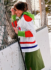 Seductive Ariel Rebel goes out on a skating-rink to play kinky hockey in mini skirt.