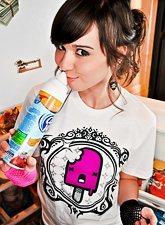 Extremely naughty Ariel Rebel drinks milk and cream in a very seductive way.