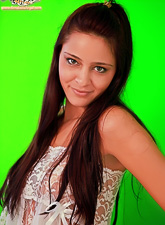 Annabelle Angel takes her sexy lingerie on the bed and shows us her breasts.