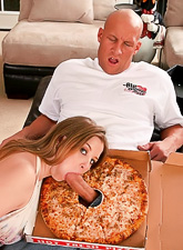 Sunny Lane takes her mini skirt off and swallows her lover's big hard meat pole.