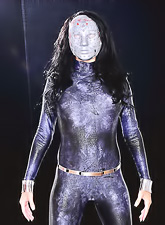 Big breasted brunette vixen Alektra Blue takes off her kinky outfit and shows off.