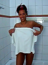 Black Diamond takes her clothes off in the bathroom and shows us her perky boobs.