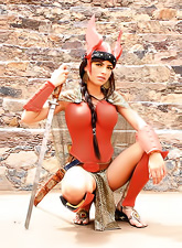 Kinky brunette model True Tere dresses up as a viking and teases us outdoors.