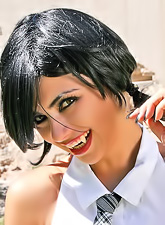 Attractive slutty schoolgirl True Tere strips outdoors and shows her hot body.