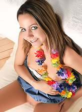 Cute and sexy blonde chick Andi Pink takes off her mini skirt and dildoes her pussy.