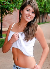 Hot blonde teen Shyla Jennings takes off her tight skirt and shows us her round ass.