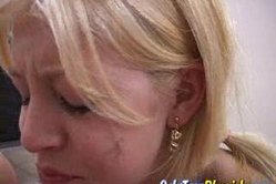 Leah Luv takes her clothes off in front of the camera and gives an amazing blowjob.