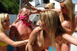Hannah West and her slutty blonde friends strip together and fuck with one dude