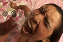 Nataly Rosa kneels before her good looking lover and blows a throbbing dong