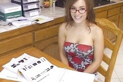 Nerdy girl Jaclyn Case takes her summer dress off and sucks her lover's big hard cock