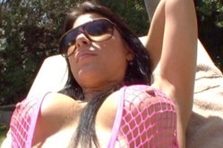 Alexa Nicole takes her sexy pink, lace lingerie and shows us her bouncy big jugs