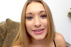 Kayla Marie kneels before her handsome lover and gives an amazing deep blowjob
