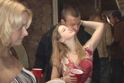 Dani Woodward goes down on her knees and pleases her lover with a deep blowjob