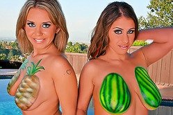 Horny blonde bitch Allie Foster and her brunette friend share one throbbing cock.