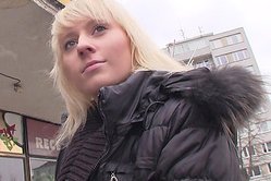 Horny blonde babe is picked up on the street and fucked in a public resroom
