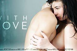 Petite teenage model with a nice pair of juicy juggs rides her man's meat pole on the couch