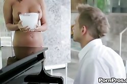 Busty brown haired teen is up for some sensual sex with her lover. What a nasty couple