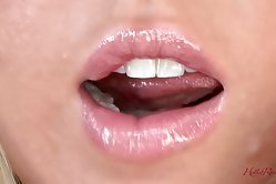 Perfect blonde in pink lingerie moves panties aside to take cock into pussy and to tease her clit