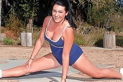 Hot brunette babe Corina Jayden strips outdoors and gets her pussy rammed hard.