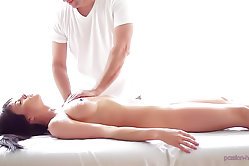 Alluring dark haired model gets used by a handsome model in this super hot fucking session