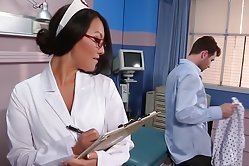 Flirty brunette slut with big boobies seduces a horny man and gets her tight pussy rammed properly