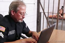 Luscious brown haired honey gets fucked in prison by her well endowed partner, she needs it!