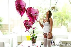 A dark haired teenage babe with a curvy body gets naughty in this super hot one on one scene