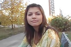 Dude picks up a dark-haired hottie in the park and seduces her into giving him a deep blowjob
