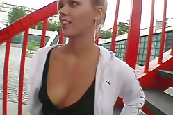 Hot blonde enjoys a long walk in the park when a dude seduces her into a hard doggy fuck