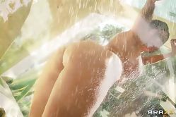 Wet brunette gets punished hard