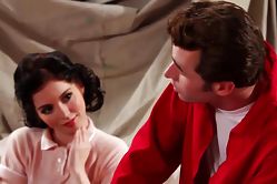 Kinky brunette is having sex with Elvis