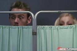 Naughty nurse fucked on a bed